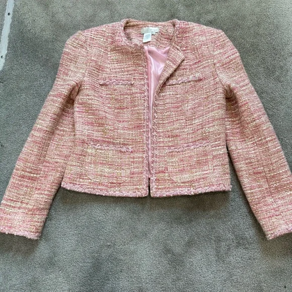 Vintage 60s Spiegel Pink Bouclé Tweed Collarless Blazer - Picture 1 of 10